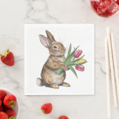 Serviette En Papier Lapin Avec Bouquet Tulip (En situation)