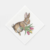 Serviette En Papier Lapin Avec Bouquet Tulip (Coin)