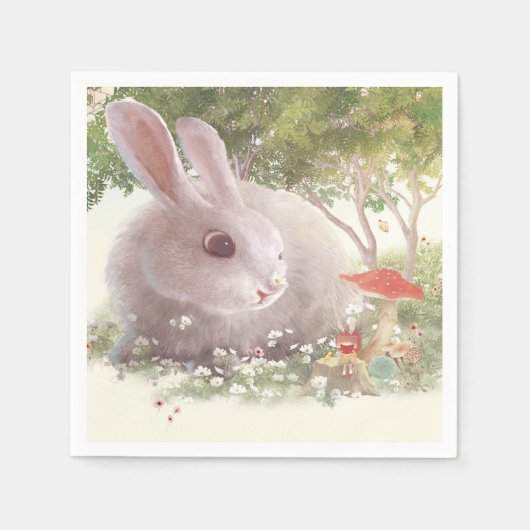 Serviette En Papier Lapin avec Fleurs (Devant)