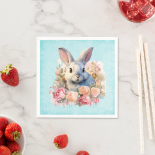 Serviette En Papier Lapin avec une guirlande de roses mignon