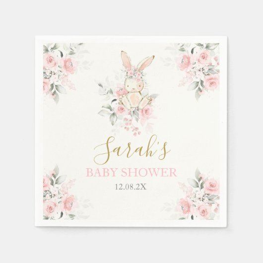 Serviette En Papier Lapin Baby shower fille (Devant)