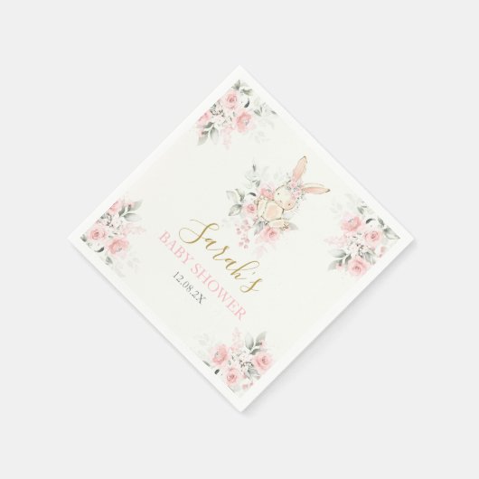 Serviette En Papier Lapin Baby shower fille (Coin)