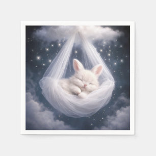 Serviette En Papier Lapin bébé suspendu à un hamac en tulle