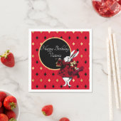 Serviette En Papier Lapin blanc à l'anniversaire rouge (En situation)