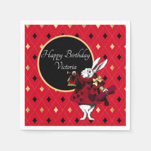 Serviette En Papier Lapin blanc à l'anniversaire rouge