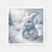 Serviette En Papier Lapin Blanc Avec Écharpe Hiver (Devant)