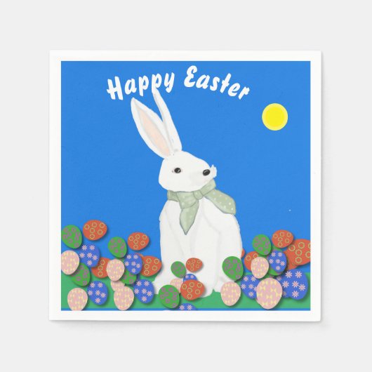 Serviette En Papier Lapin blanc et oeufs (Devant)