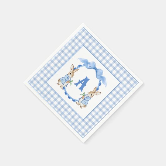 Serviette En Papier Lapin Bleu En vichy Monogramme Crest (Coin)