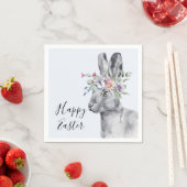Serviette En Papier Lapin Couronne de Fleurs Aquarelle Pâques   (En situation)