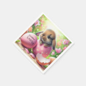 Serviette En Papier Lapin dans Oeuf de Pâques avec Fleurs (Coin)