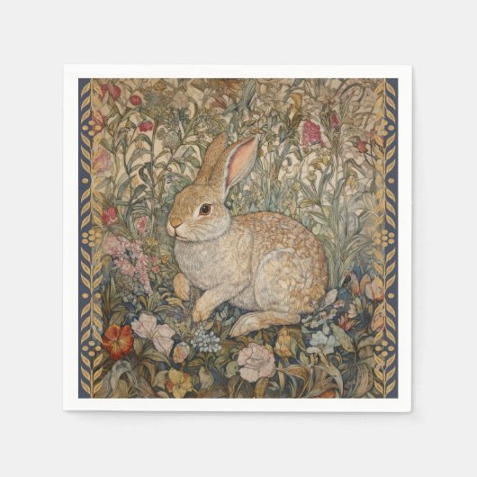 Serviette En Papier Lapin dans un jardin anglais style William Morris (Devant)