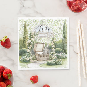 Serviette En Papier Lapin dans une poitrine de feuilles vertes florale