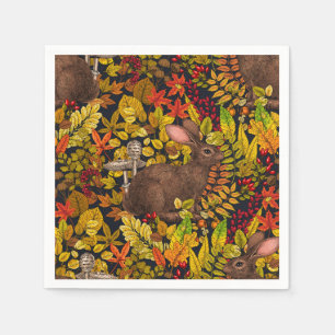 Serviette En Papier Lapin d'automne en noir