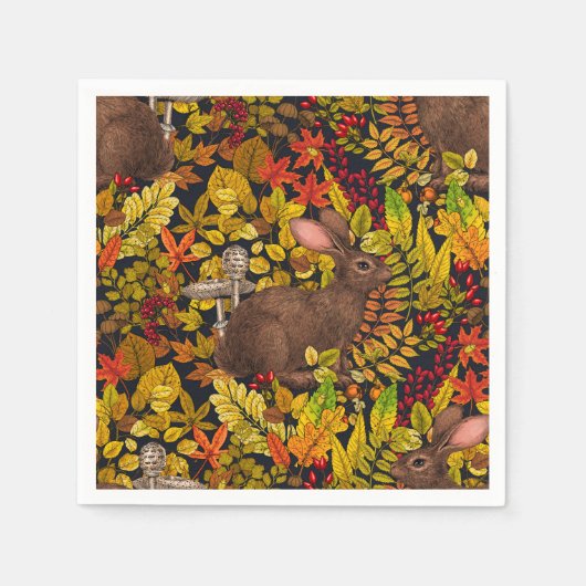 Serviette En Papier Lapin d'automne en noir (Devant)