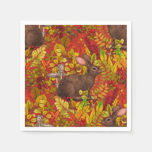 Serviette En Papier Lapin d'automne en rouge (Devant)