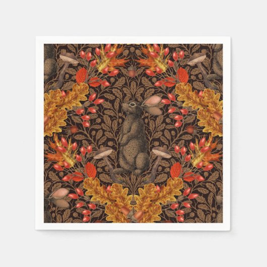 Serviette En Papier Lapin d'automne sur brun (Devant)