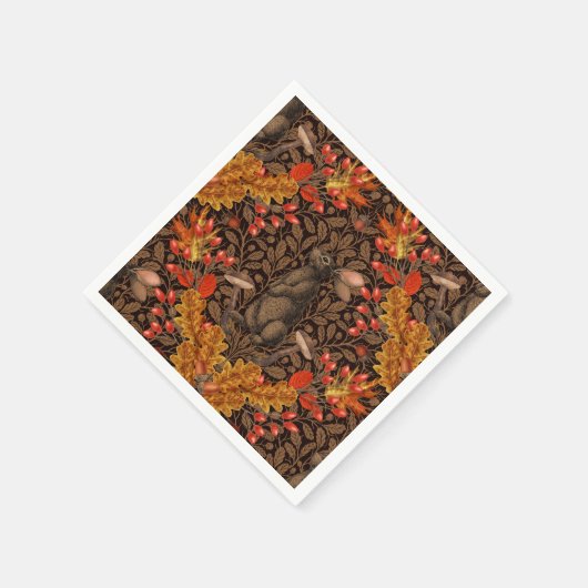 Serviette En Papier Lapin d'automne sur brun (Coin)