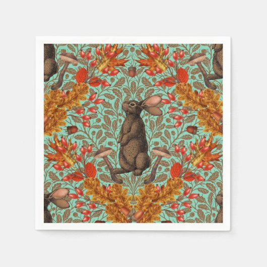 Serviette En Papier Lapin d'automne sur vert clair (Devant)