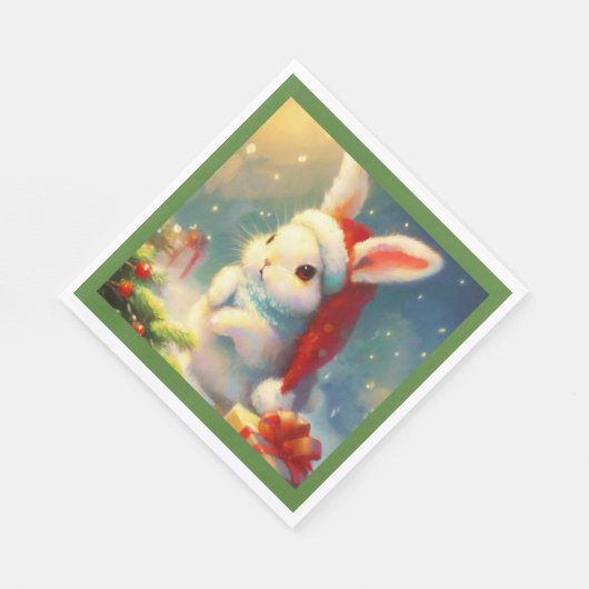 Serviette En Papier Lapin de Noël 2 (Coin)