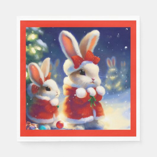 Serviette En Papier Lapin de Noël 3 (Devant)