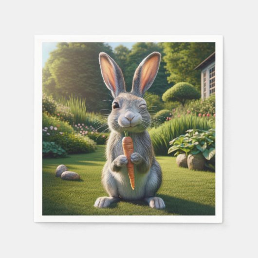 Serviette En Papier Lapin de Pâques avec carotte (Devant)