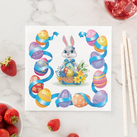 Serviette En Papier Lapin De Pâques Avec Oeufs (En situation)
