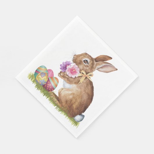 Serviette En Papier Lapin de Pâques avec oeufs et fleurs (Coin)