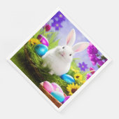 Serviette En Papier Lapin De Pâques Avec Panier À Oeufs De Pâques (Coin)