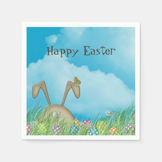 Serviette En Papier Lapin de Pâques avec papillon (Devant)