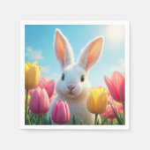 Serviette En Papier Lapin De Pâques Blanc En Tulipe (Devant)