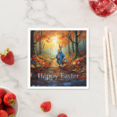 Serviette En Papier Lapin de Pâques dans la forêt (En situation)