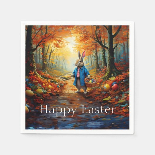 Serviette En Papier Lapin de Pâques dans la forêt (Devant)