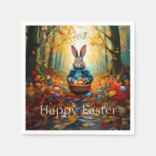 Serviette En Papier Lapin de Pâques dans la forêt (Devant)