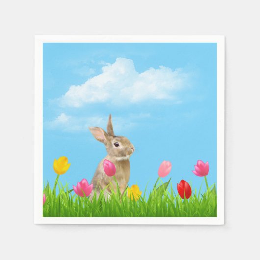 Serviette En Papier Lapin de Pâques en Tulipes (Devant)