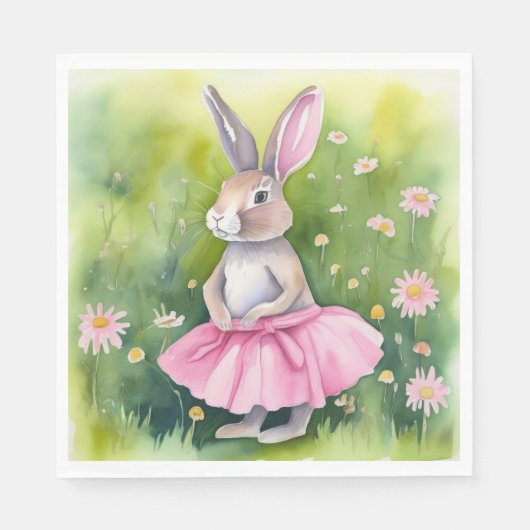 Serviette En Papier Lapin De Pâques En Tutu Rose (Devant)