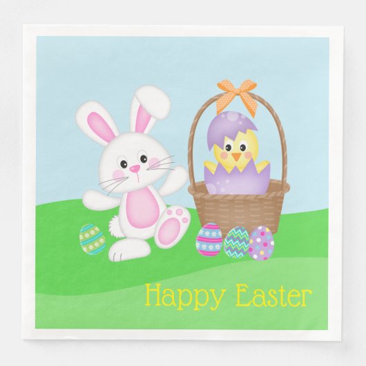 Serviette En Papier Lapin de Pâques et poussin (Devant)