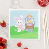 Serviette En Papier Lapin de Pâques et poussin (En situation)
