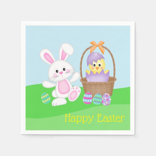 Serviette En Papier Lapin de Pâques et poussin (Devant)