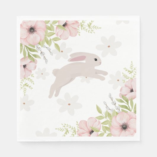 Serviette En Papier Lapin de Pâques Fleurs Roses (Devant)