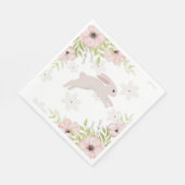 Serviette En Papier Lapin de Pâques Fleurs Roses (Coin)