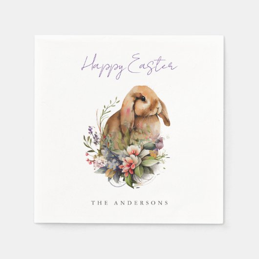 Serviette En Papier Lapin de Pâques Floral (Devant)