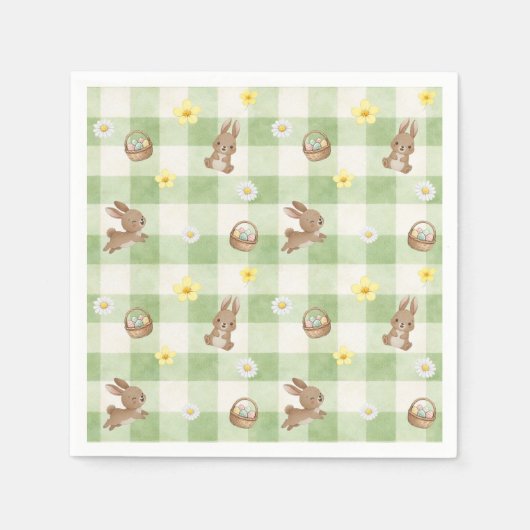 Serviette En Papier Lapin de Pâques Gingham Vert (Devant)
