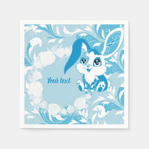 Serviette En Papier Lapin de Pâques heureux  Mignon Kawaii Bleu