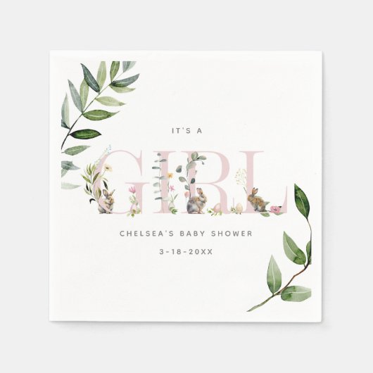 Serviette En Papier Lapin de Pâques lapin Eucalyptus Baby shower fille (Devant)