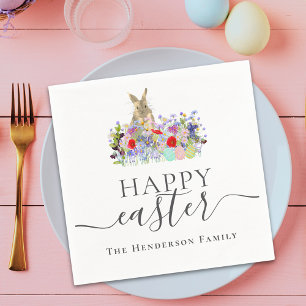 Serviette En Papier Lapin de Pâques mignon personnalisé avec fleurs sa