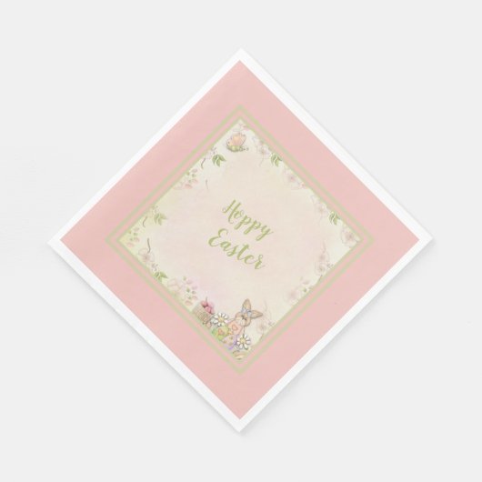 Serviette En Papier Lapin de Pâques, Oeufs et Fleurs-Pâques-Hoppy (Coin)