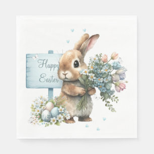Serviette En Papier Lapin de Pâques personnalisé à l'aquarelle