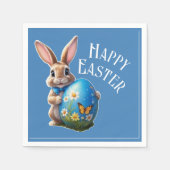 Serviette En Papier Lapin de Pâques ruban bleu - (Devant)