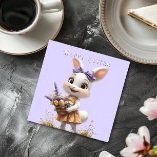 Serviette En Papier Lapin de Pâques souriant avec des œufs et un nœud