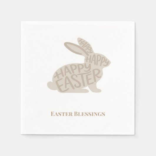 Serviette En Papier Lapin de Pâques Typographie Beige Minimaliste (Devant)
